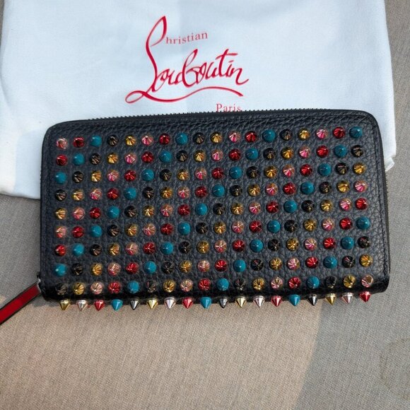 Christian Louboutin Rainbow Rock Stud Spiked Leather Wallet EUC - Picture 9 of 17